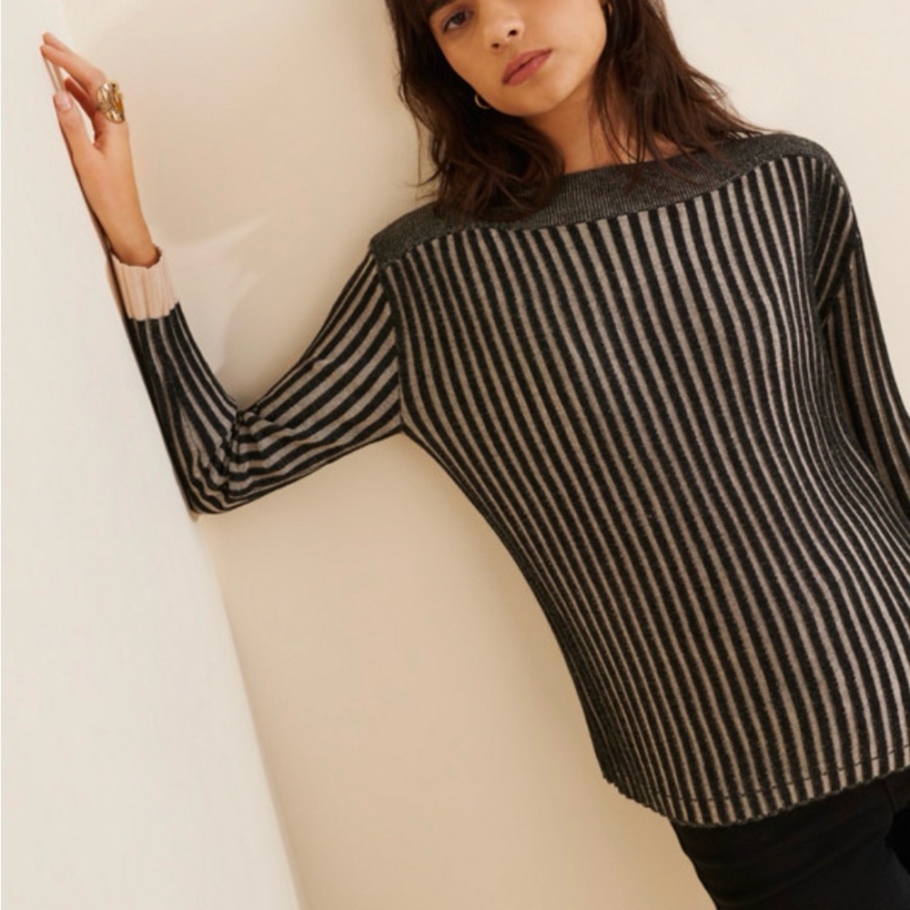 Striped Crewneck Sweater in Black and Beige